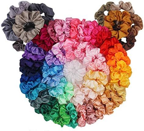 60 Pack Hair Scrunchies, BeeVines Satin Silk Scrunchies for Hair, Silky Curly Hair Accessories for W | Amazon (US)