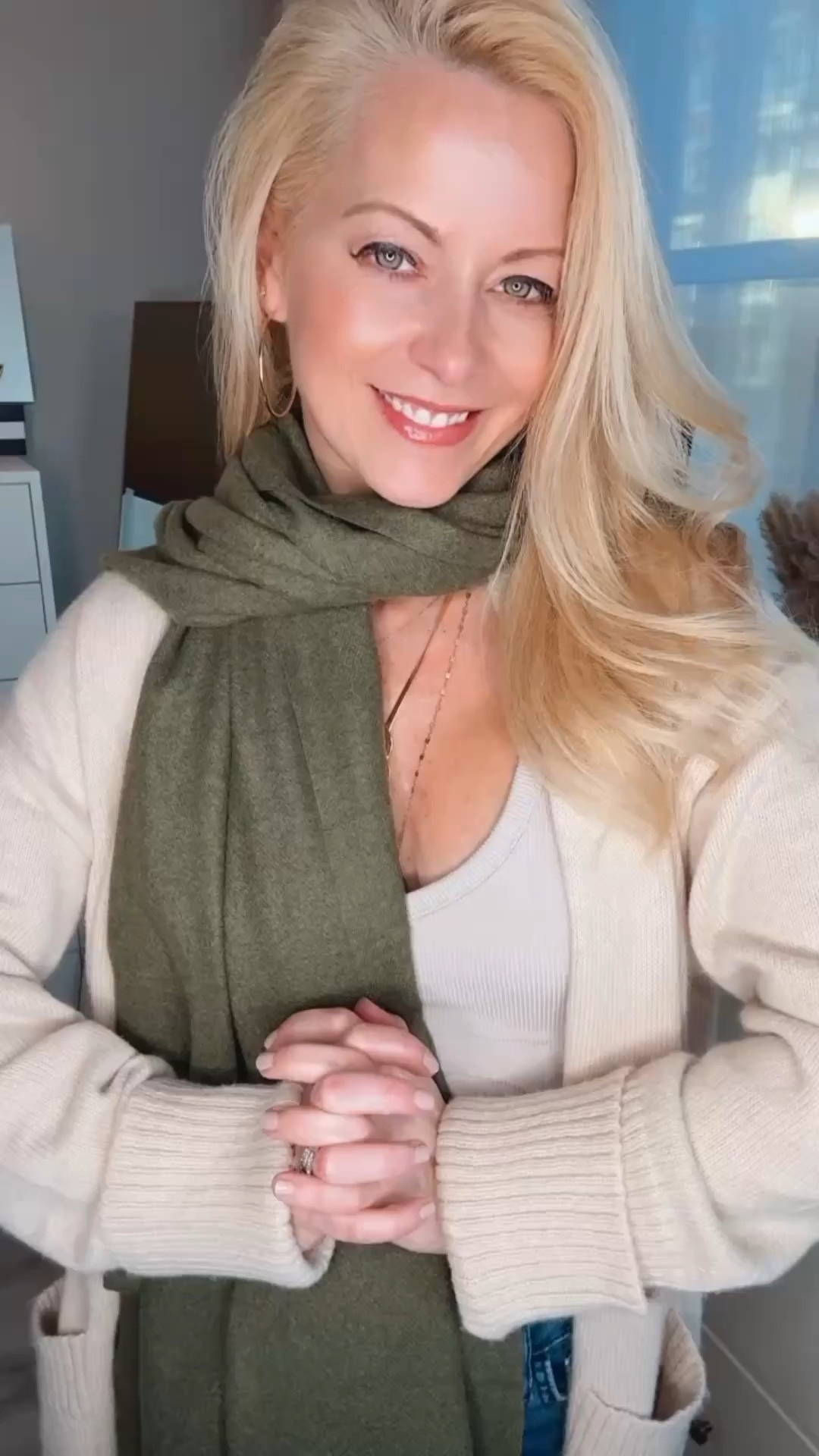 Cute casual outfit of the day! 

Soft army green Scarf 
Long cardigan sweater Small 
Tank top XS
Wide leg jeans 26
Ballet flats 7

#LTKStyleTip 

#LTKPetite #LTKSeasonal #LTKootd