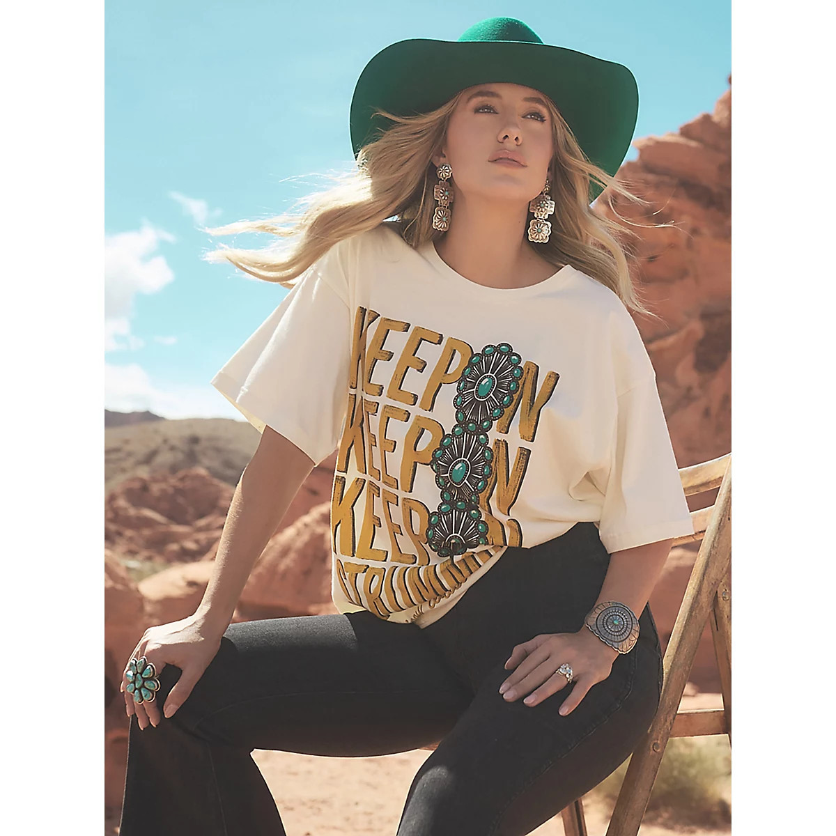Wrangler x Lainey Wilson Keep On Strummin Oversized Tee in Cream | Wrangler