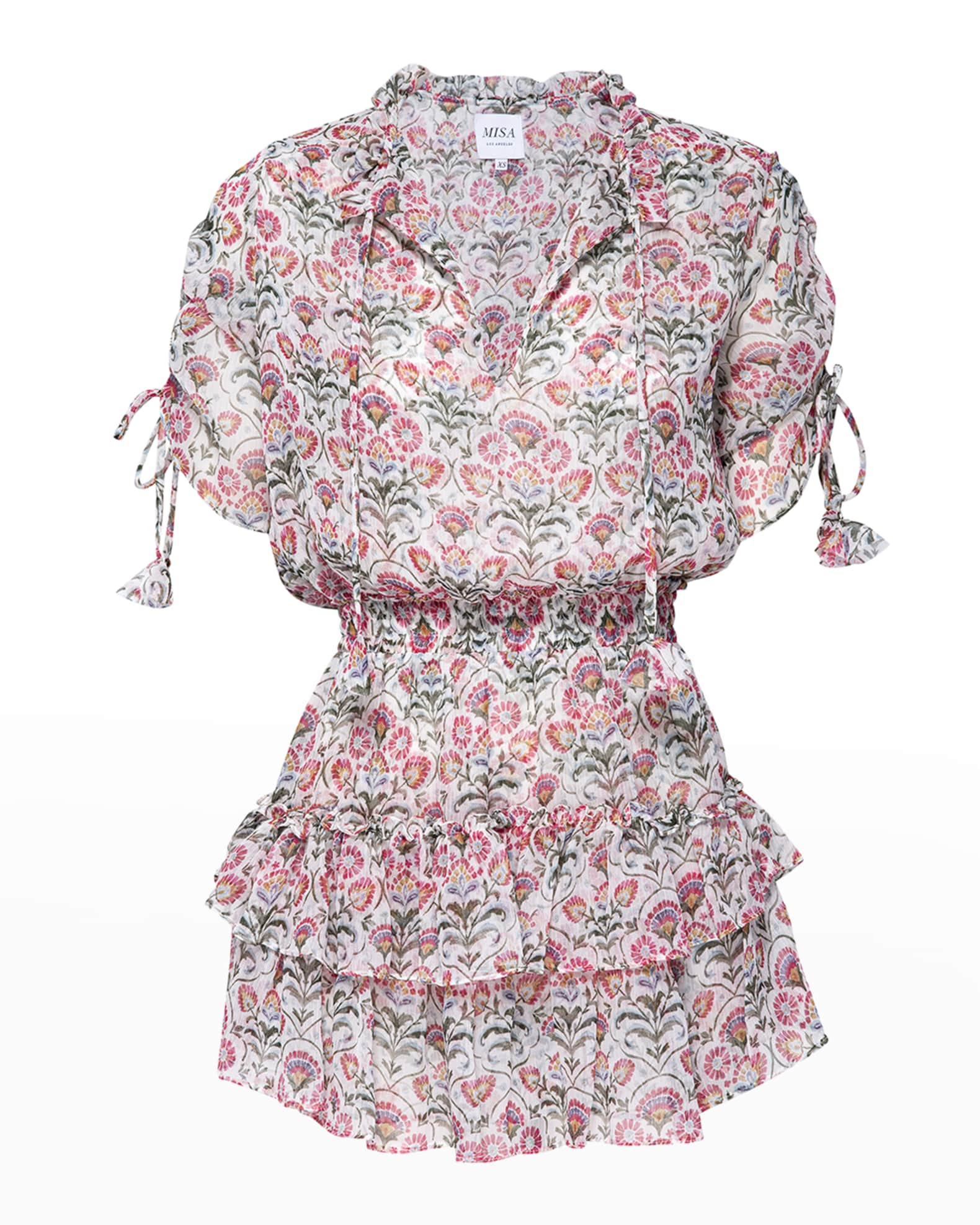 MISA Los Angeles Becca Smocked Tiered Chiffon Mini Dress | Neiman Marcus