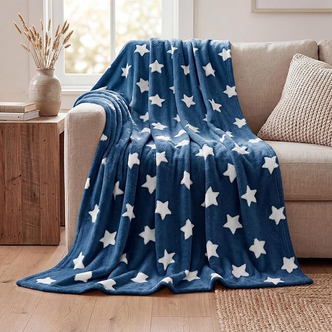 Horaldaily Stars Flannel Blanket Throw, Navy Blue Stars 4th of July Soft Fuzzy Plush Cozy Fleece ... | Amazon (US)