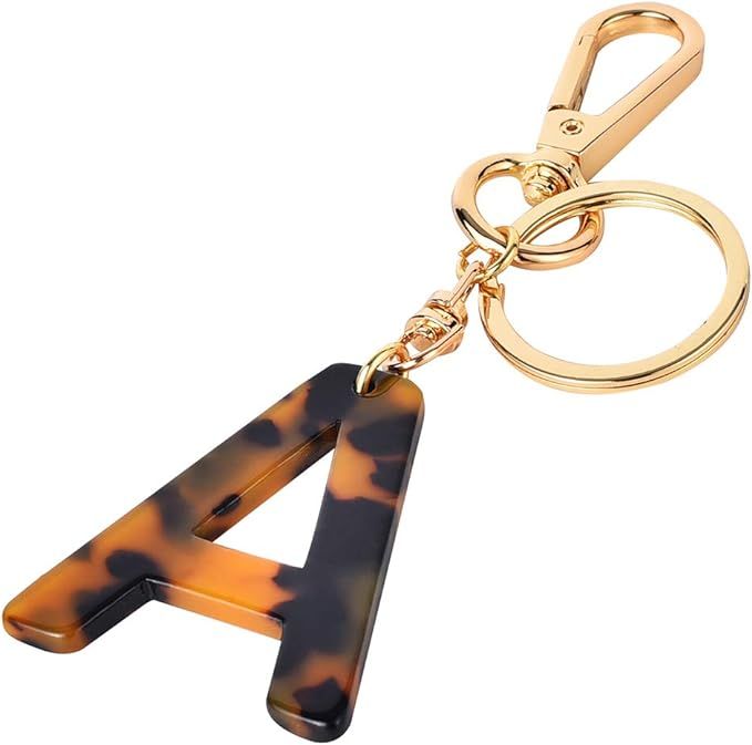 Junyuerly Letter Key Chains Accessories for Women and Girls, Gold Initial Key Ring Acetate Leopar... | Amazon (US)