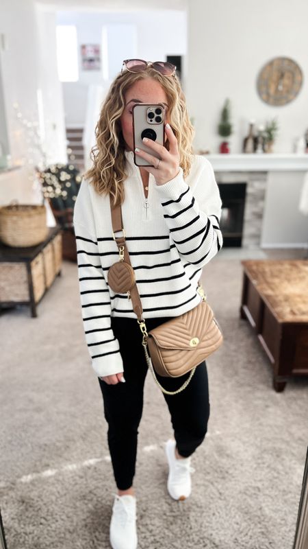 Casual Winter Outfit Ideas with a quarter zip striped sweater, joggers, crossbody bag and white sneakers. 
Grab your true size with everything!


//
Winter outfits| amazon winter outfit | winter travel outfit| winter dinner outfit | casual winter outfits | winter fashion | size 4-6 | cold weather outfits | winter outfit ideas | layering outfit for the cold| winter fashion 2024 | outfit inspo | outfit ideas | winter outfits amazon | boots | leggings outfits winter | casual outfit Ideas | amazon deal | amazon on sale | amazon handbags | amazon shoes

#LTKfindsunder50 #LTKitbag #LTKstyletip