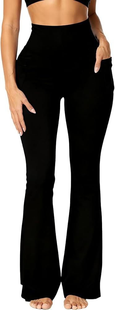 Sunzel Sunzfly Women's Mini Flare Leggings with Pockets High Waisted Tummy Control Yoga Pants Boo... | Amazon (US)