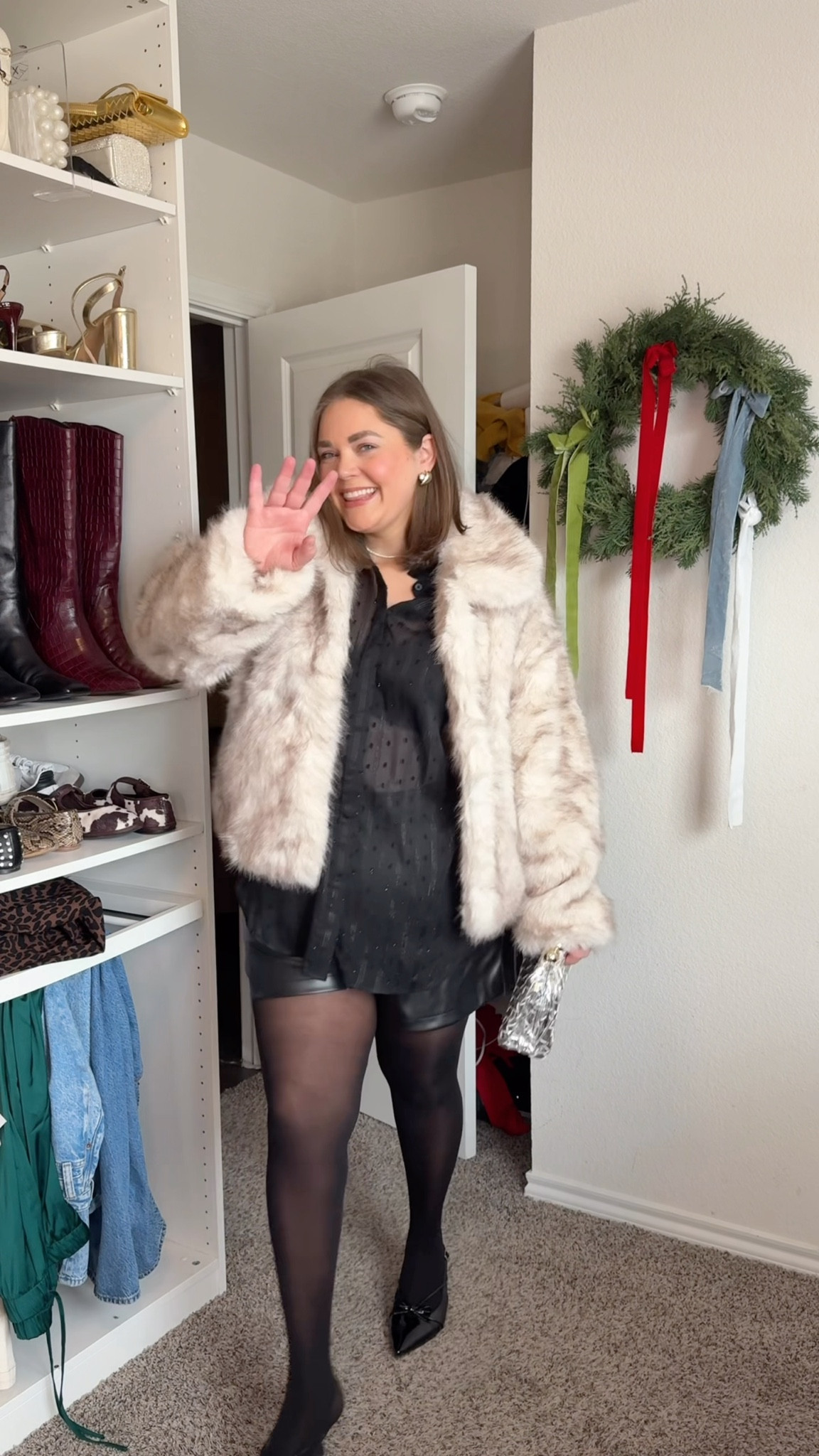 Holiday New Year’s Eve outfit inspo. Wearing 1x in leather shorts. Size 2 in sheer top. Xl in faux fur coat  

#LTKHoliday #LTKPlusSize #LTKFindsUnder50