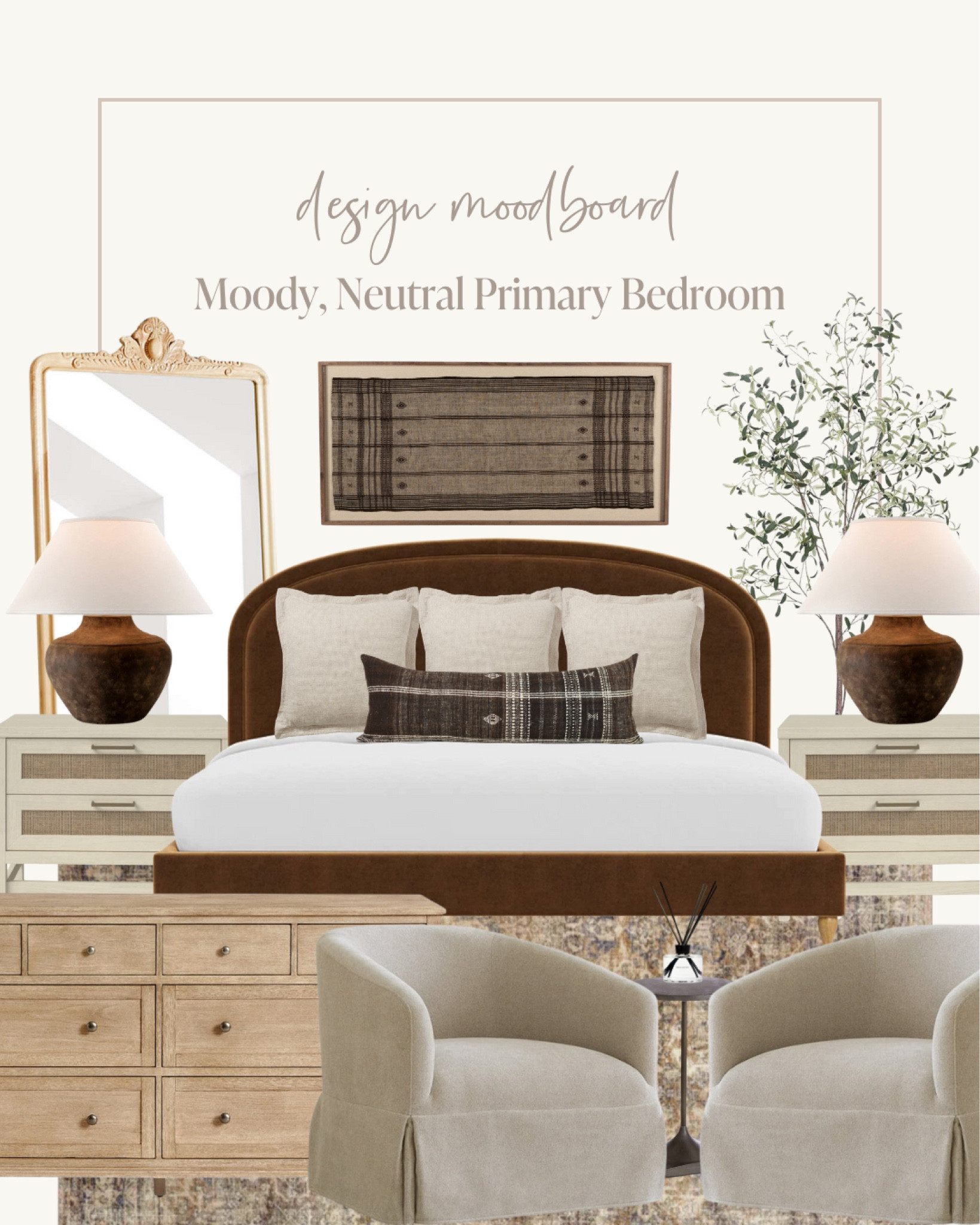 We’re loving European-inspired interiors, so we decided to create a moody neutral primary bedroom design that’s a little bit Parisian (cue the velvet bed 😍) & also worldly & collected with mixed textures, patterns, and materials.

Also the slipcover-look chairs are SO inexpensive for what they are – adding to our “budget" wish list! 

#LTKHome