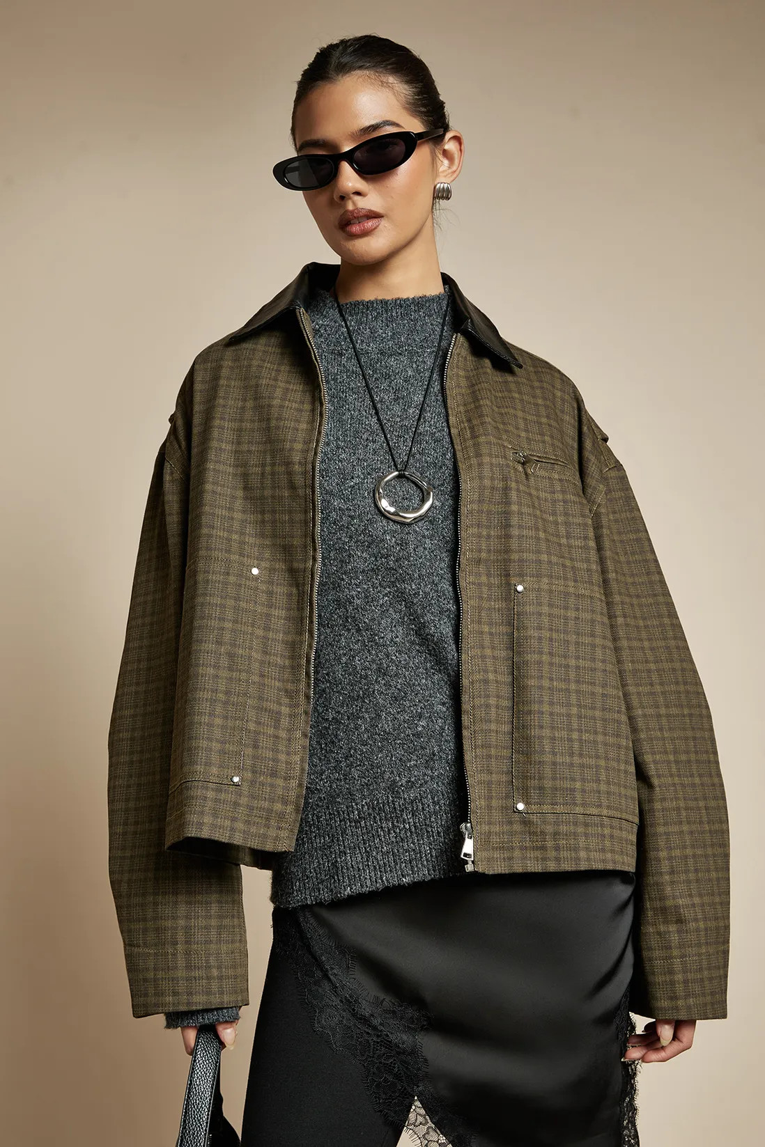 Check Zip Jacket with Contrast Collar | Boohoo.com (UK & IE)