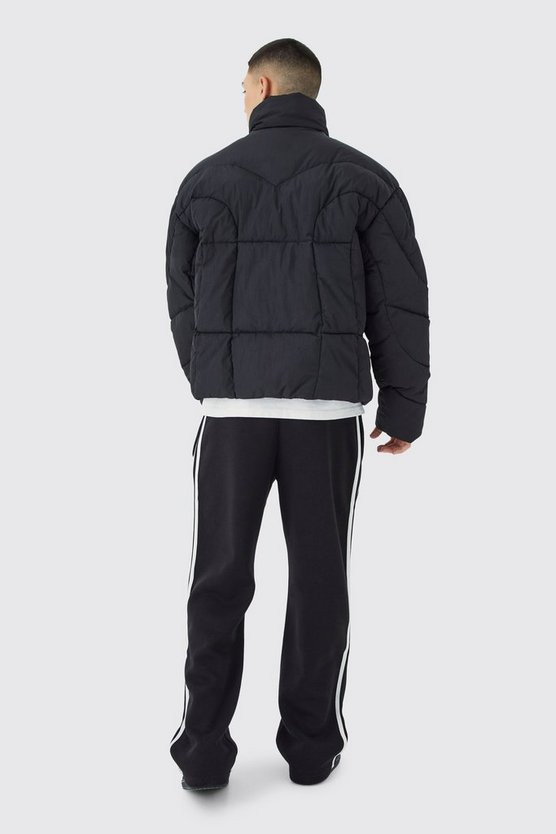 Curved Panel Funnel Neck Puffer | boohooMAN (US & Canada)