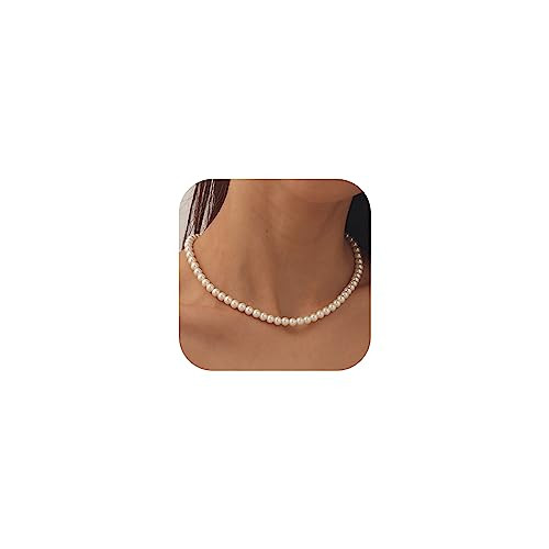HANLI Pearl Necklaces for Women, Dainty Pearl Necklace 14K Gold Plated Pearl Choker Necklace Simple Faux Pearl Necklace Everyday Necklaces for Women Gifts | Amazon (US)