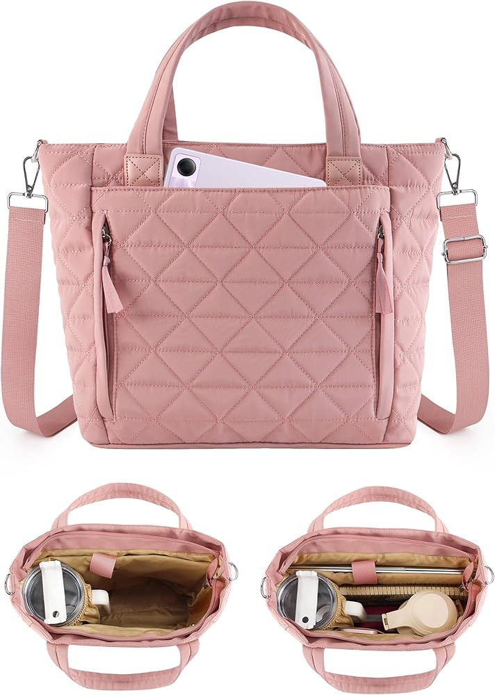 sweet lion Puffer Tote Bag Compatible with Stanley Cup, Carry On Quilted Bag Work College Travel ... | Amazon (US)