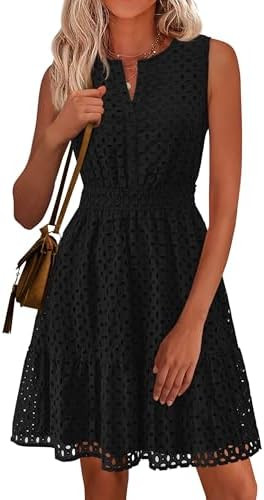 PRETTYGARDEN Women's Summer Dresses 2026 Sleeveless V Neck Eyelet Hollow Out Swing A Line Beach V... | Amazon (US)