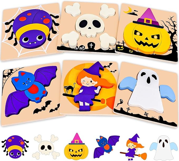 Halloween Toys Puzzles for Toddlers Kids: 6 Pack Wooden Puzzles Halloween Toys for Toddlers 1-3 -... | Amazon (US)