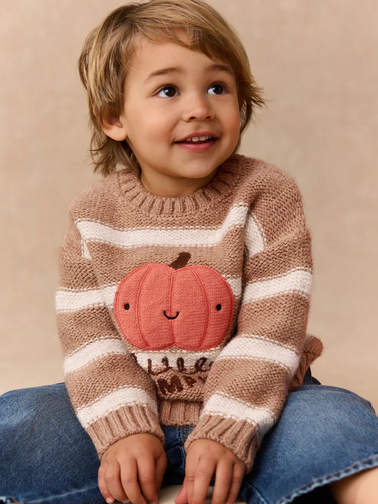 Neutral Pumpkin Halloween Knitted Crew Neck Jumper (3mths-7yrs) | Next US