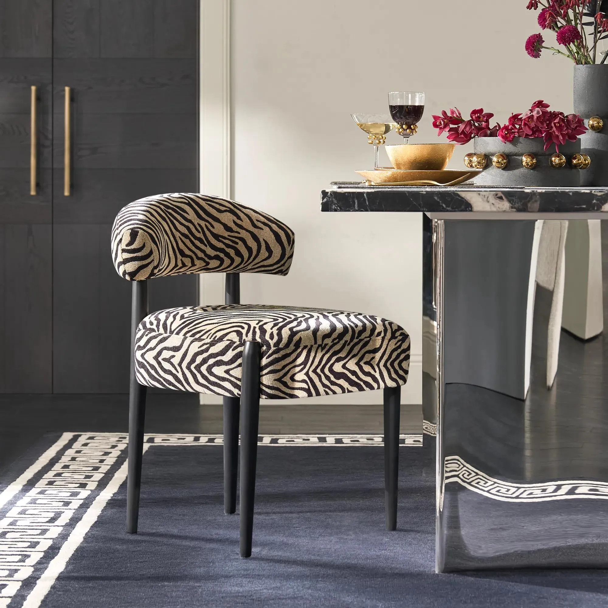 Modern Glam Anna Chenille Zebra Dining Chair | Wild Elegance Dining | Z Gallerie | 21.5"W x 23.25"D x 29"H - Set of 2 | Bold Sta | Z Gallerie