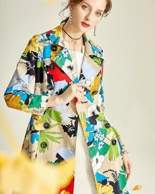 Womens Retro Elegant Floral Printed Long Double Breasted Trench Coats Lapel Hot | eBay US