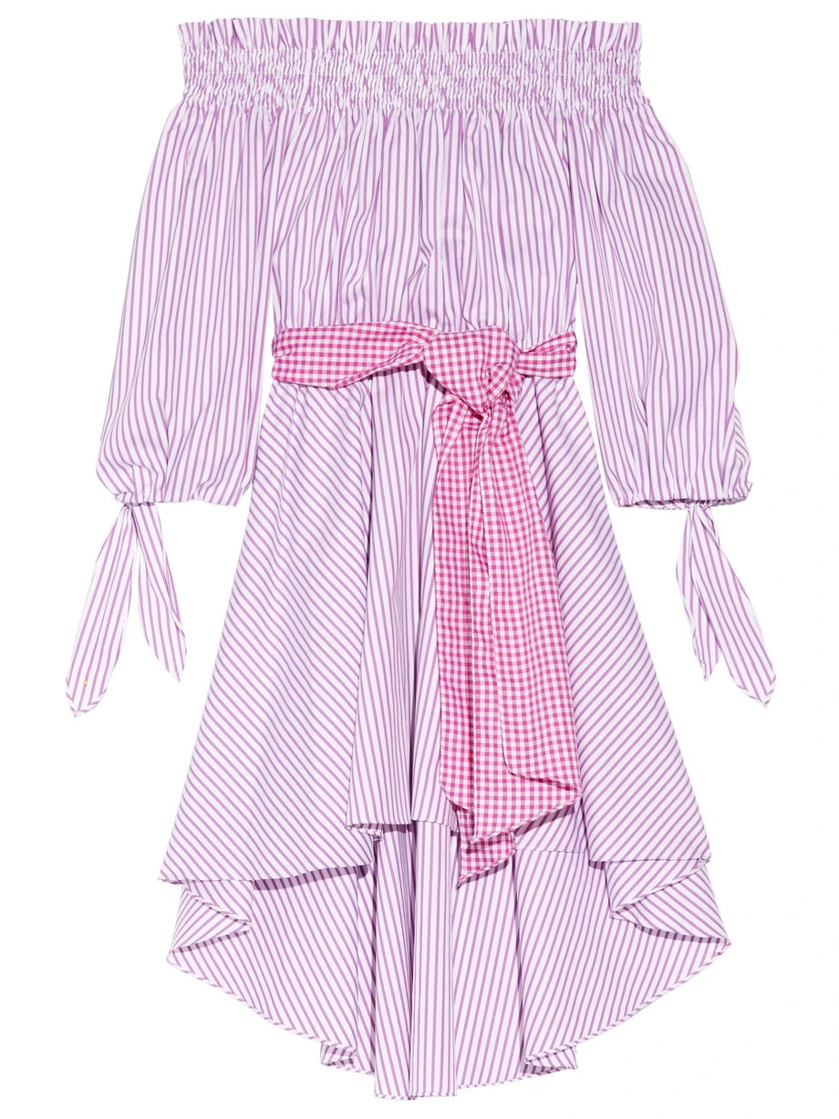 Lou Off-the-Shoulder Striped Cotton Oxford Dress, Violet, Women's | NET-A-PORTER (US)