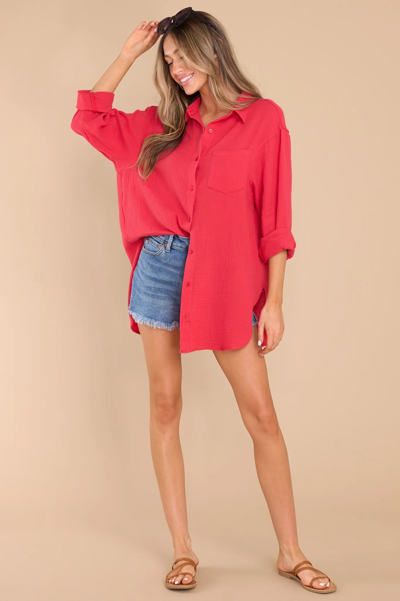The Grass Is Greener Red Gauze Top | Red Dress 