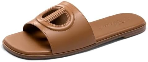 Athlefit Women's Flat Sandals Square Open Toe Comfortable Slip On Summer Beach Slide Sandals | Amazon (US)