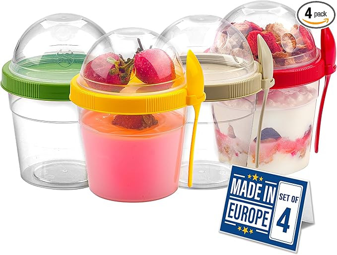 Crystalia Yogurt Parfait Cups with Lids, Breakfast On the Go Plastic Bowls with Topping Cereal Oa... | Amazon (US)