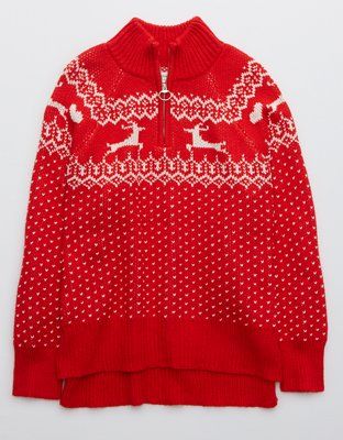 Aerie Festive Feels! Quarter Zip Sweater | American Eagle Outfitters (US & CA)