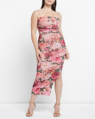 Floral Print Satin Faux Wrap Ruffle Hi-Lo Maxi Dress | Express
