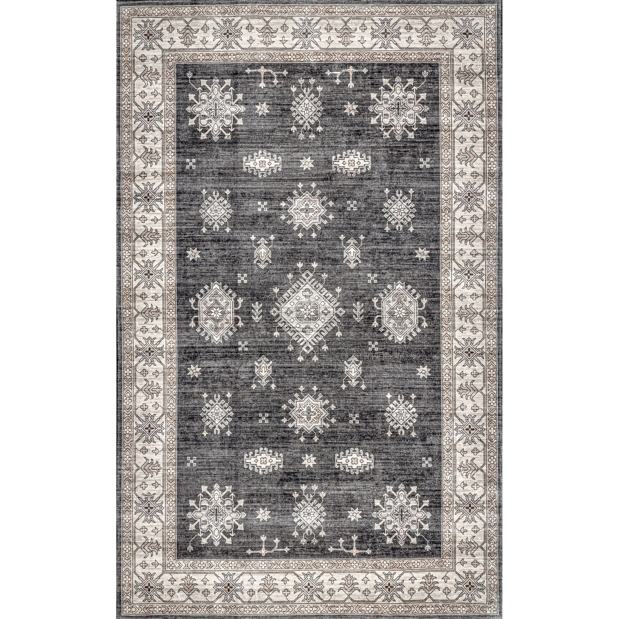 nuLOOM Mollie Machine Washable Traditional Border Area Rug, 8' x 10', Charcoal | Walmart (US)