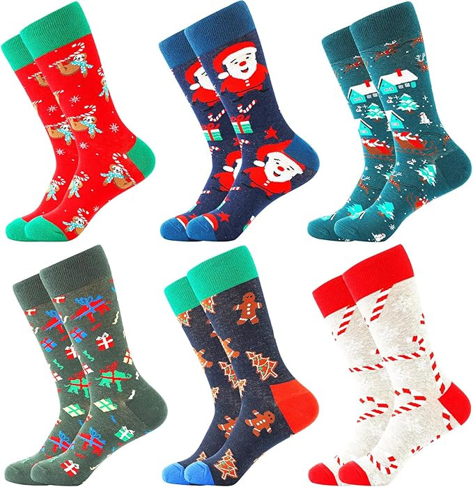 BISOUSOX Christmas Socks Men Holiday Crazy Funny Dress Colorful Novelty Warm Winter Socks Christm... | Amazon (US)
