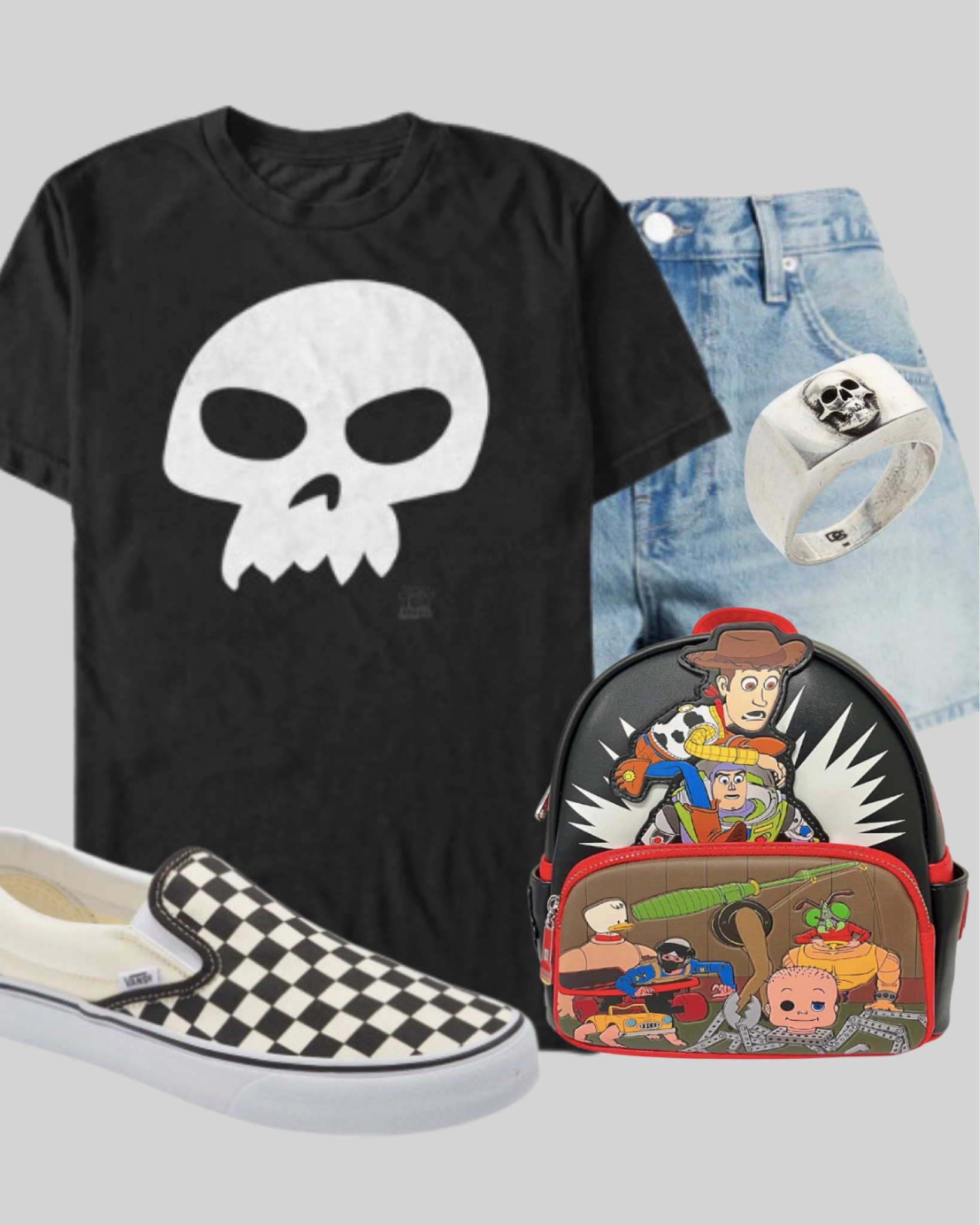Sid 💀💀💀 #pixar #toystory #disney #disneybound #disneyoutfit #disneyland #pixarfest #disneystyle #disneyootd #disneylandoutfit #disneyworldoutfit #skullshirt #vans #loungefly #disneyloungefly 