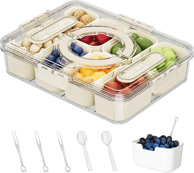 Large Divided Serving Tray with lid and handle Travel snack container Portable snackle box contai... | Amazon (US)