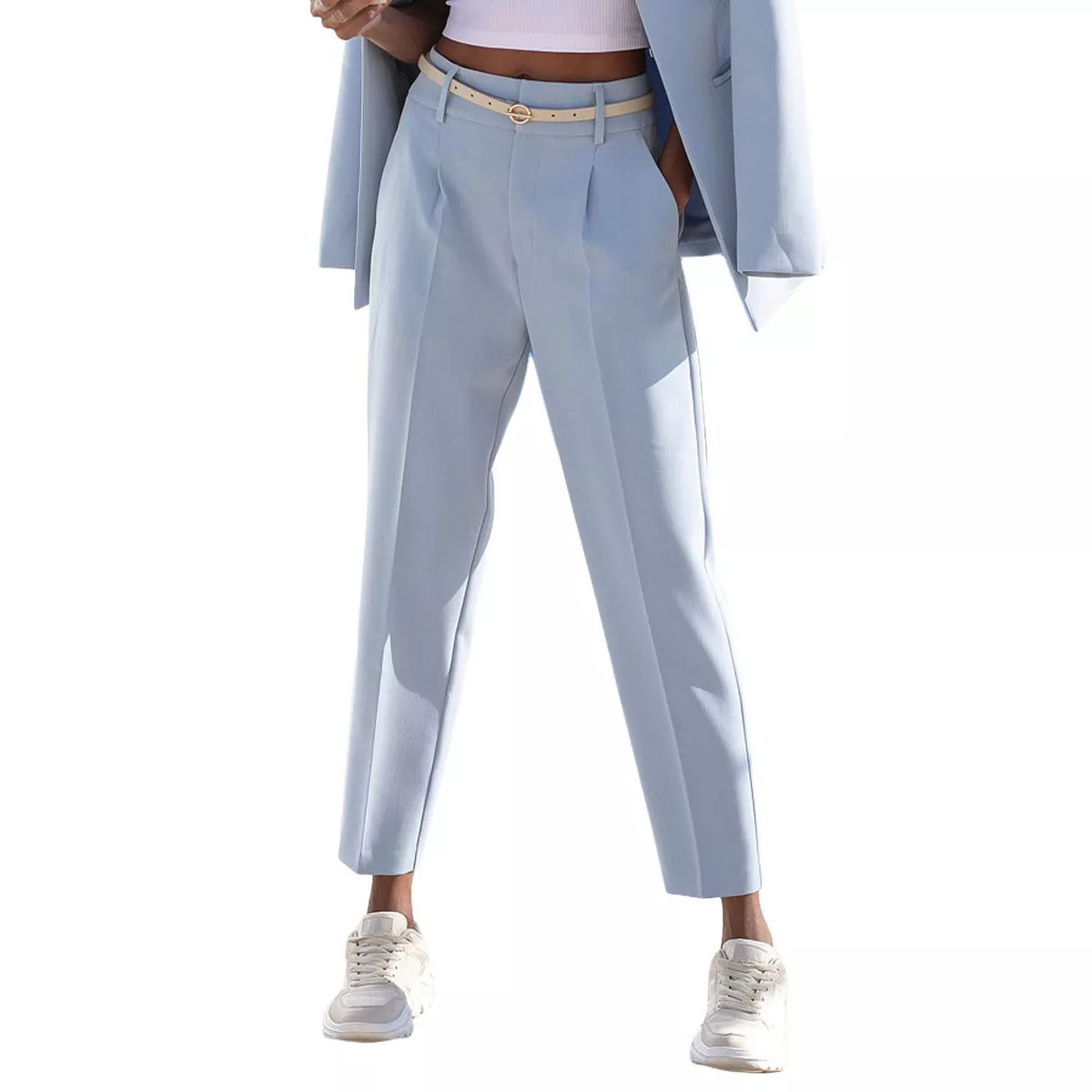 LASCANA Women's High Waisted Trouser Pants Solid Light Blue 4 | Target