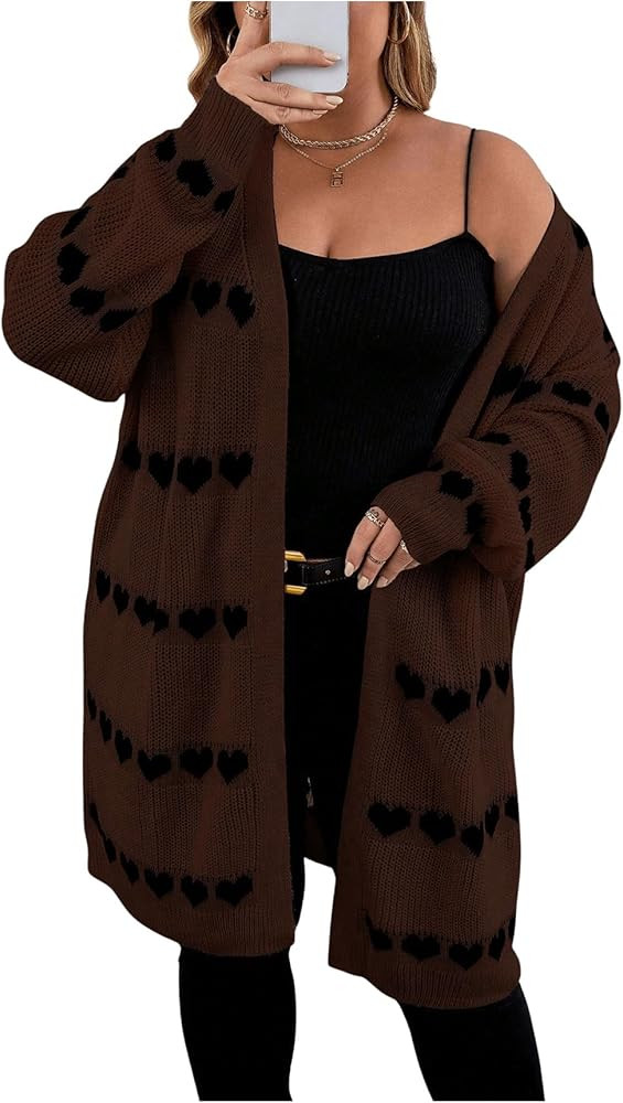 MakeMeChic Women's Plus Size Long Cadigan Sweaters Casual Open Front Kint Lightweight Cadigan Hea... | Amazon (US)