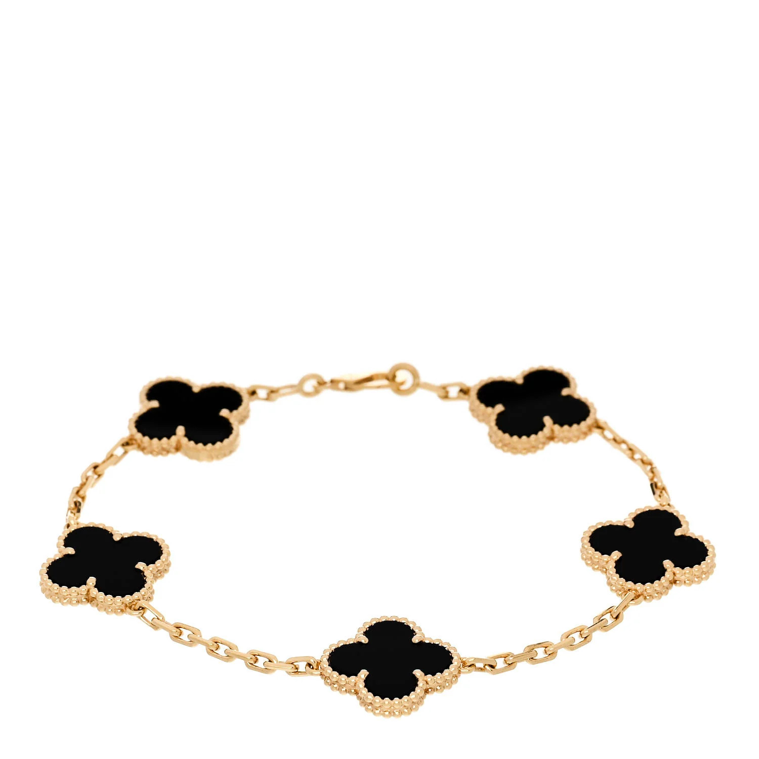 18K Yellow Gold Black Onyx 5 Motifs Vintage Alhambra Bracelet | FASHIONPHILE (US)