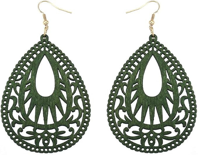 Bohemian Geometric Wood Earrings for Women Vintage Natural Wooden African Lightweight Teardrop Da... | Amazon (CA)