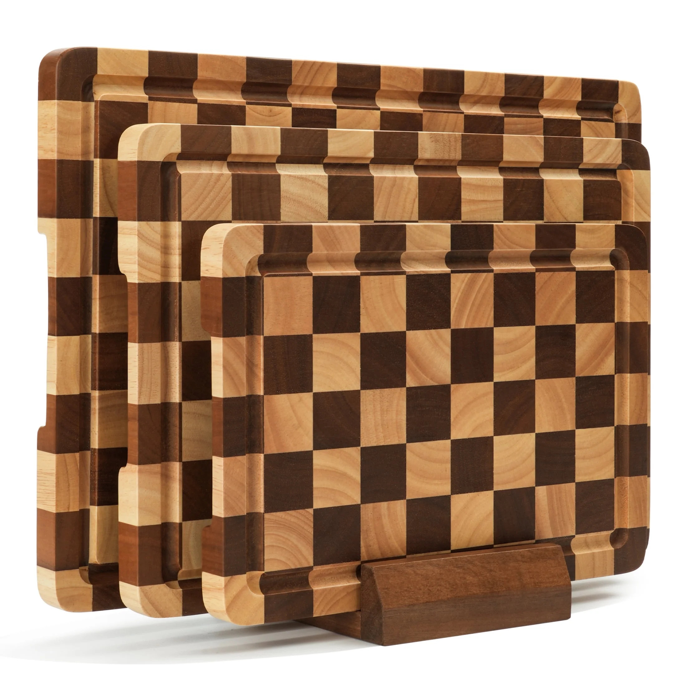 TJ POP Checkered Cutting Board, Wooden Checkerboard Cutting Board for Kitchen 16 x 12 x 1", Rubber Wood Butcher Block Chopping Board with Juice Grooves & Handles for Meat, Vegetables & Cheese | Walmart (US)