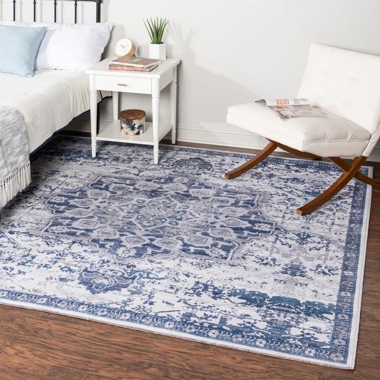 Machine Washable Jazelle Oriental Area Rug in Gray/Navy | Wayfair North America