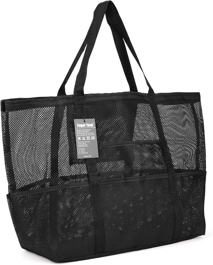 SugarTang Mesh Beach Bag, Large Beach Tote Bag With Zipped Interior Pocket & Hanging Position, Li... | Amazon (US)