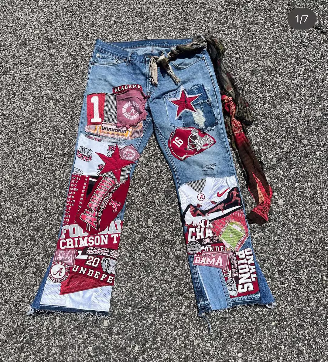 Alabama Crimson Tide Patchwork Jeans - Etsy | Etsy (US)