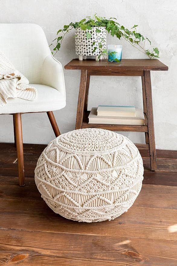 Hand Woven & Knitted Cotton Macrame Pouf | Ottoman | Footrest - Bean Bag, Floor Chair - Great for... | Amazon (US)