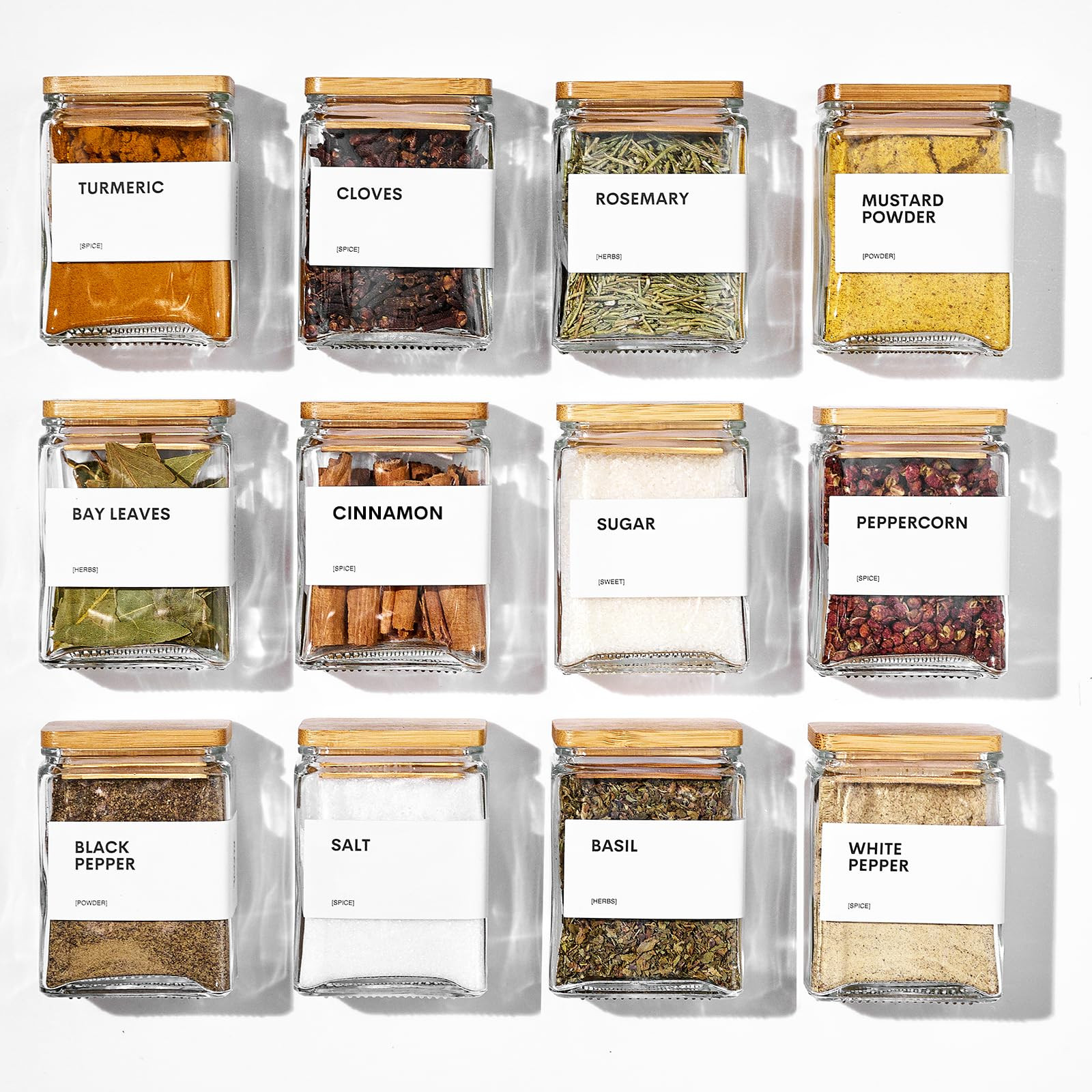 Glass Spice Jars with Bamboo Lid, 4oz Square Spice Containers for Pantry Organization, Seasoning ... | Amazon (US)