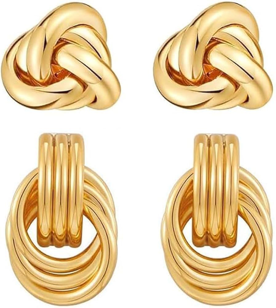 Chunky Gold Knot Earrings Geometric Drop Dangle Earrings Long Twisted Earrings Statement Earring ... | Amazon (US)