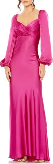 Mac Duggal Sweetheart Neck Long Sleeve Satin Gown | Nordstrom | Nordstrom