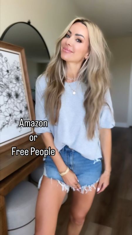The free people look for less basic tee on Amazon that I wear over and over again is on sale right now! I wear this all year, perfect summer outfit basic but pairs well
with leggings into fall and winter! I got size small

My denim shorts are also Amazon wearing size 2
Amazon fashionn

#LTKSaleAlert #LTKFindsUnder50 #LTKVideo