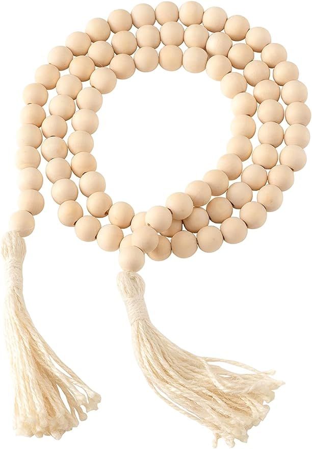 Farmhouse Decor Wood Beads Garland, 58 Inch Wooden Beads for Boho Home Decor with Tassels, Rustic... | Amazon (US)