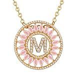 Suplight Initial M Necklace Gold Plated Medallion Pendant Necklace Rose Quartz Personalized Letter N | Amazon (US)
