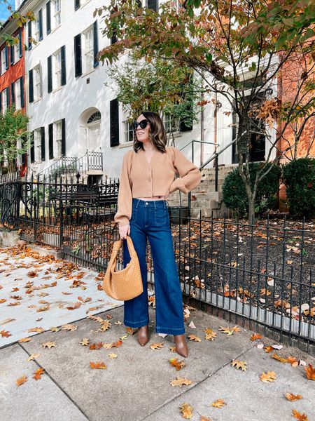 Styling wide leg jeans with a cropped cardigan for fall 

#LTKSeasonal #LTKover40