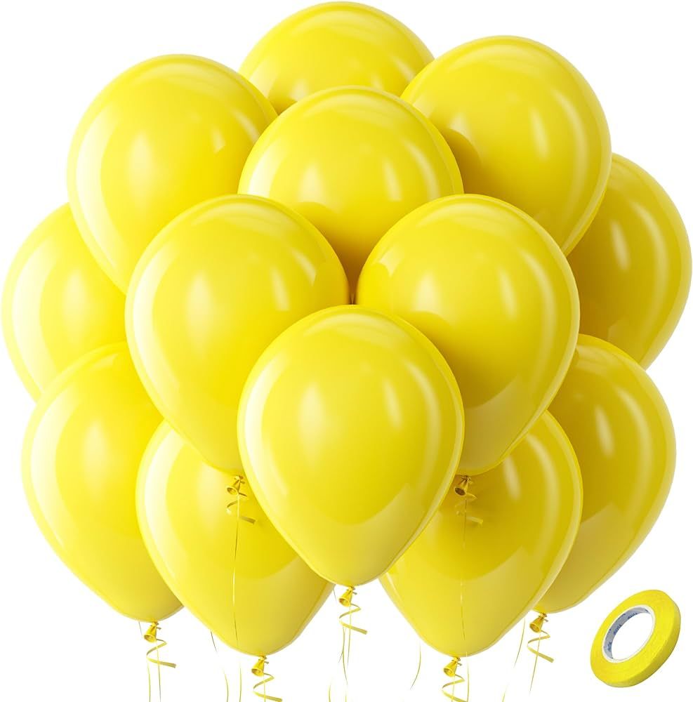 Bezente Yellow Balloons Latex Party Balloons - 100 Pack 12 inch Round Helium Yellow Balloons for ... | Amazon (US)