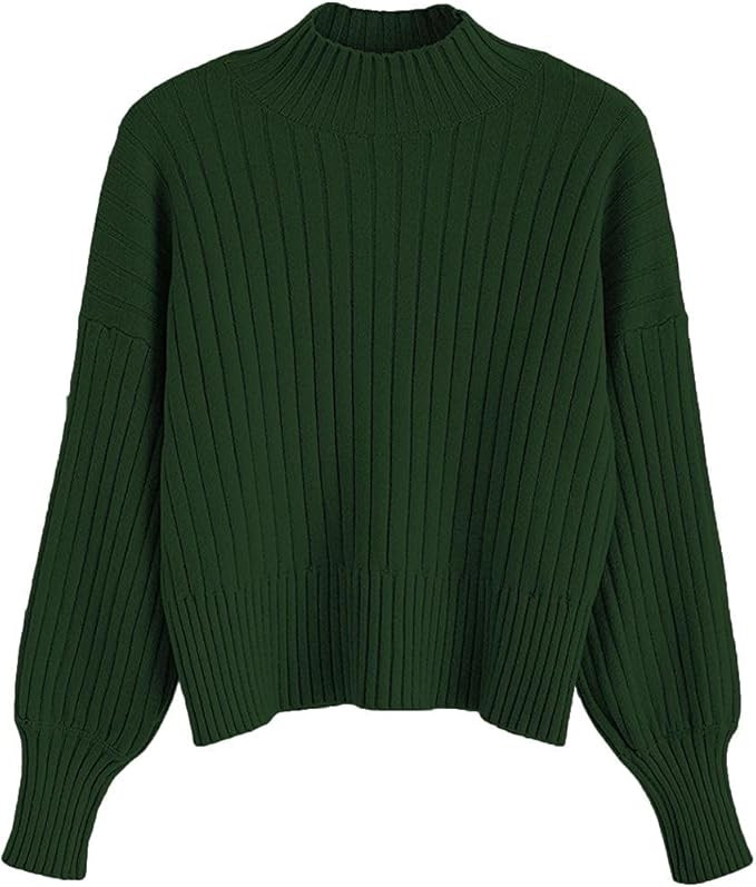 ZAFUL Women's Crew Neck Long Sleeve Pullover Crop Sweater Mock Neck Lantern Sleeve Ribbed Knit Ju... | Amazon (US)