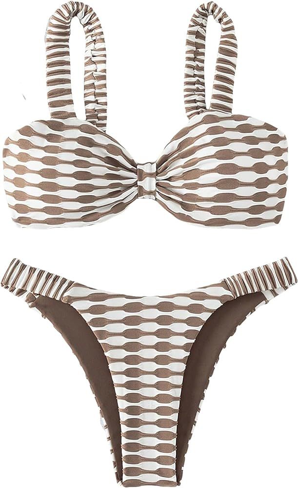 SHENHE Women's 2 Piece Swimsuit High Cut Knot Front Geo Patterned Bikini Bathing Suit | Amazon (US)