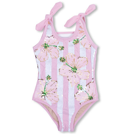 Hibiscus Stripe Sequins Girls One Piece Swimsuit 3-10 | Shade Critters