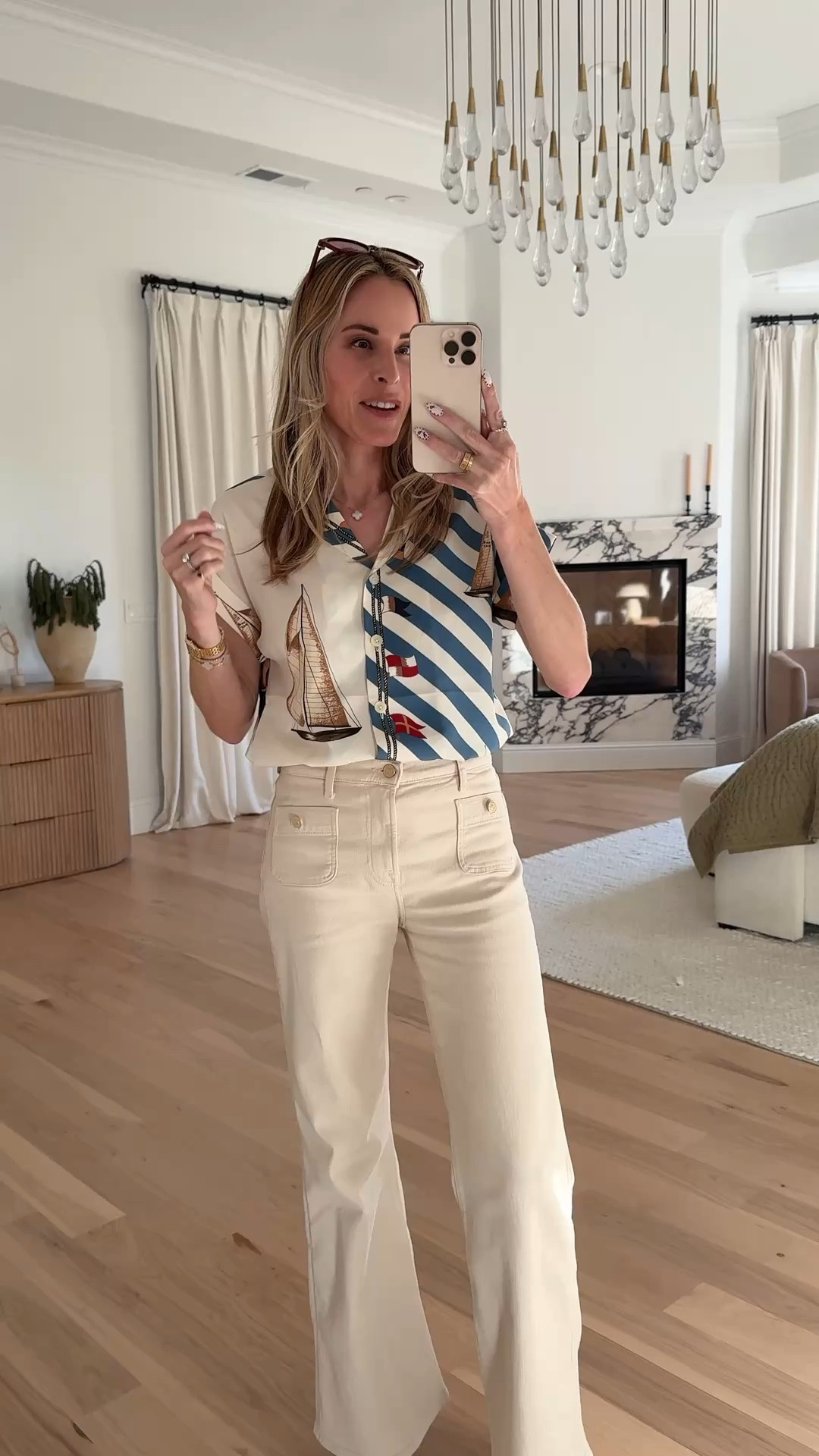 Loving this nautical yacht shirt and these creamy jeans with the fun front pockets. So soft and comfy 

#LTKWorkwear #LTKOver40